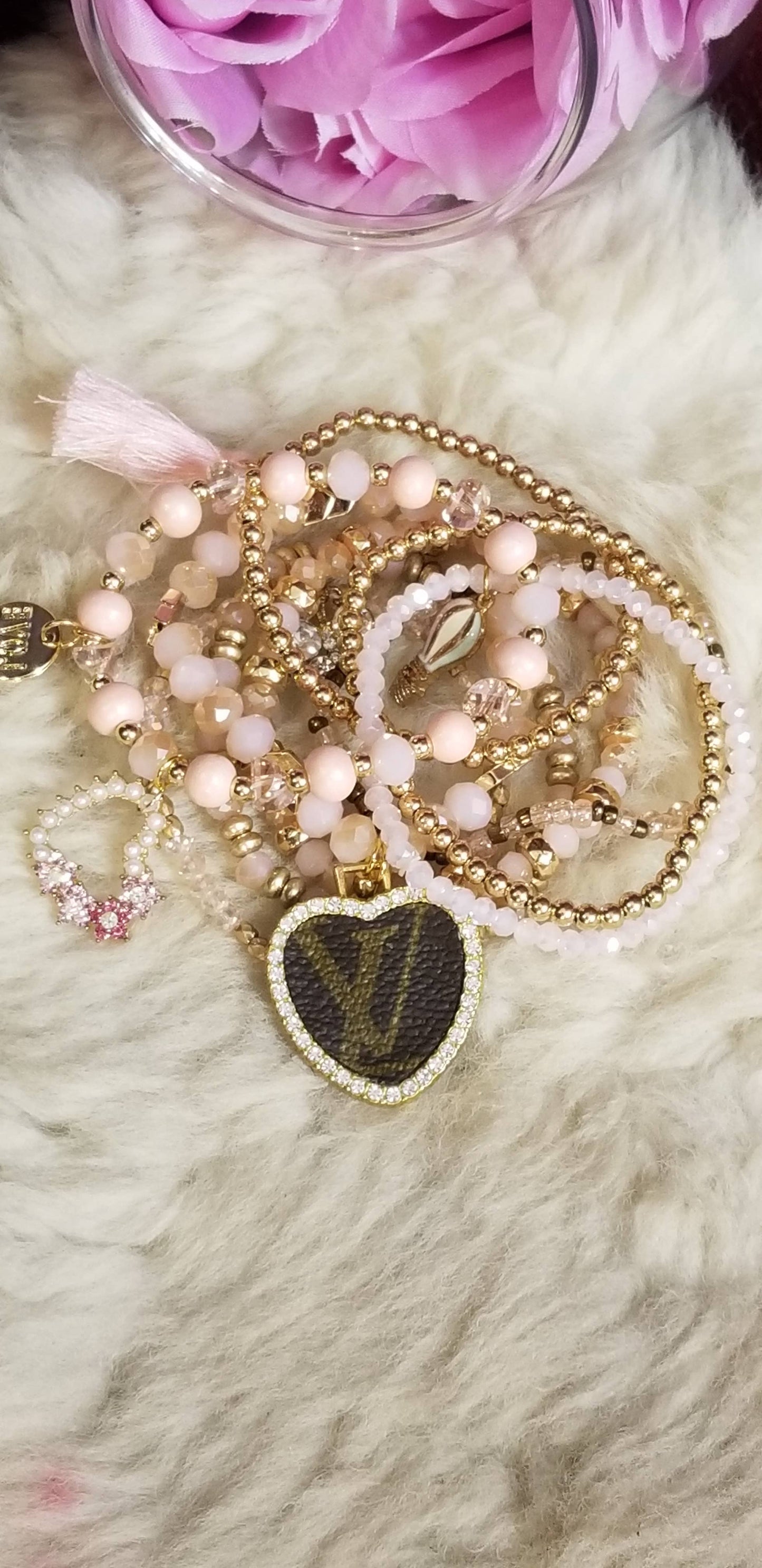Upcycled LV pink stack bracelets