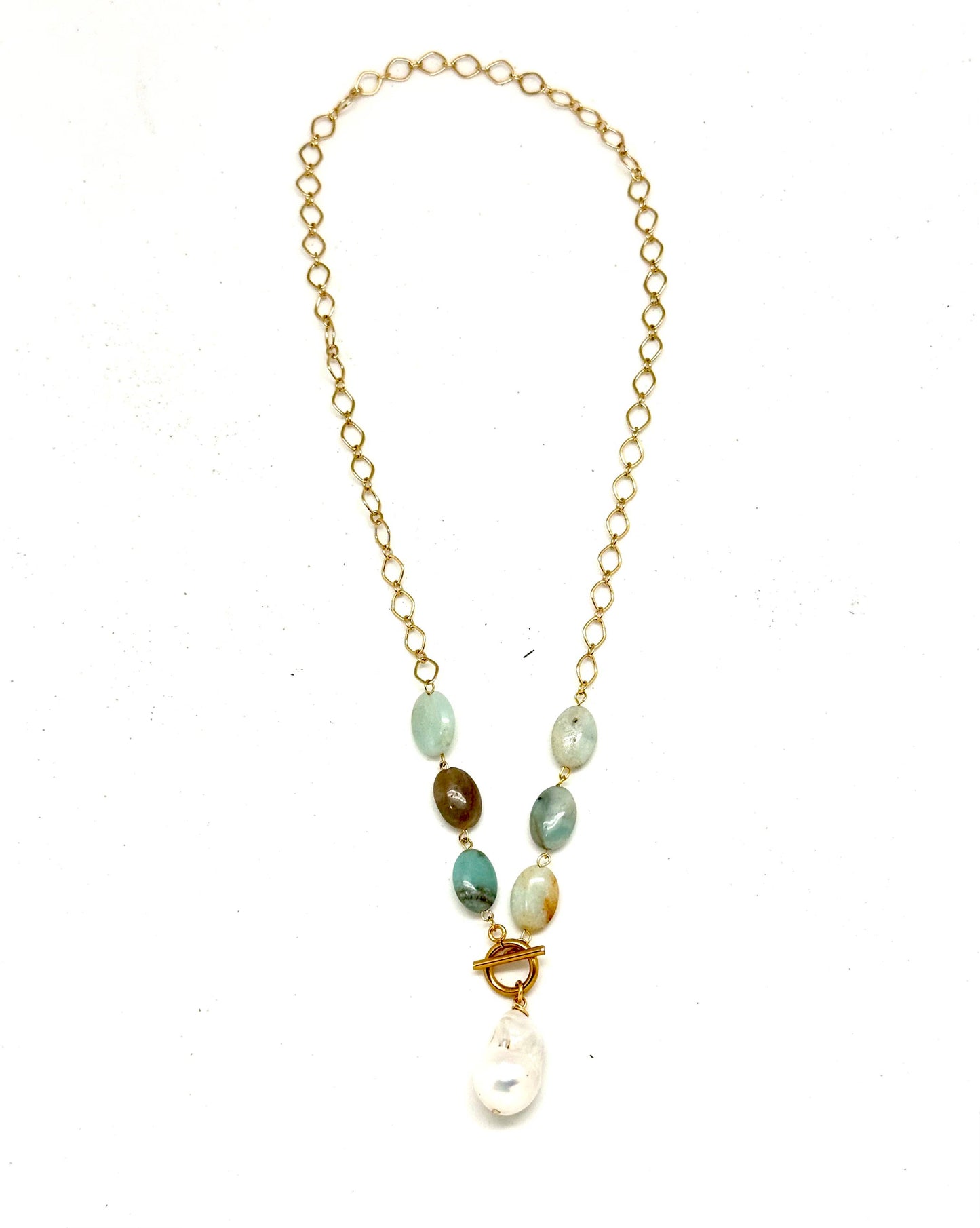 Necklace Baroque Pearl w/Amazonite w/Gold Plated,Toggle 18”