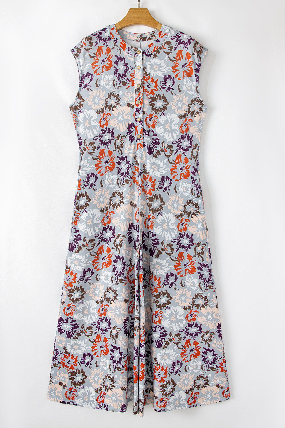 Floral Sleeveless Pocketed Wide Leg Jumpsuit