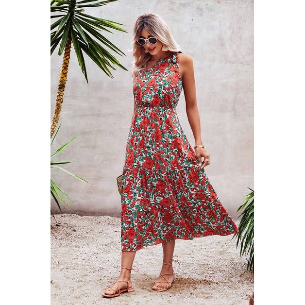 One Shoulder Sleeveless Maxi Dress