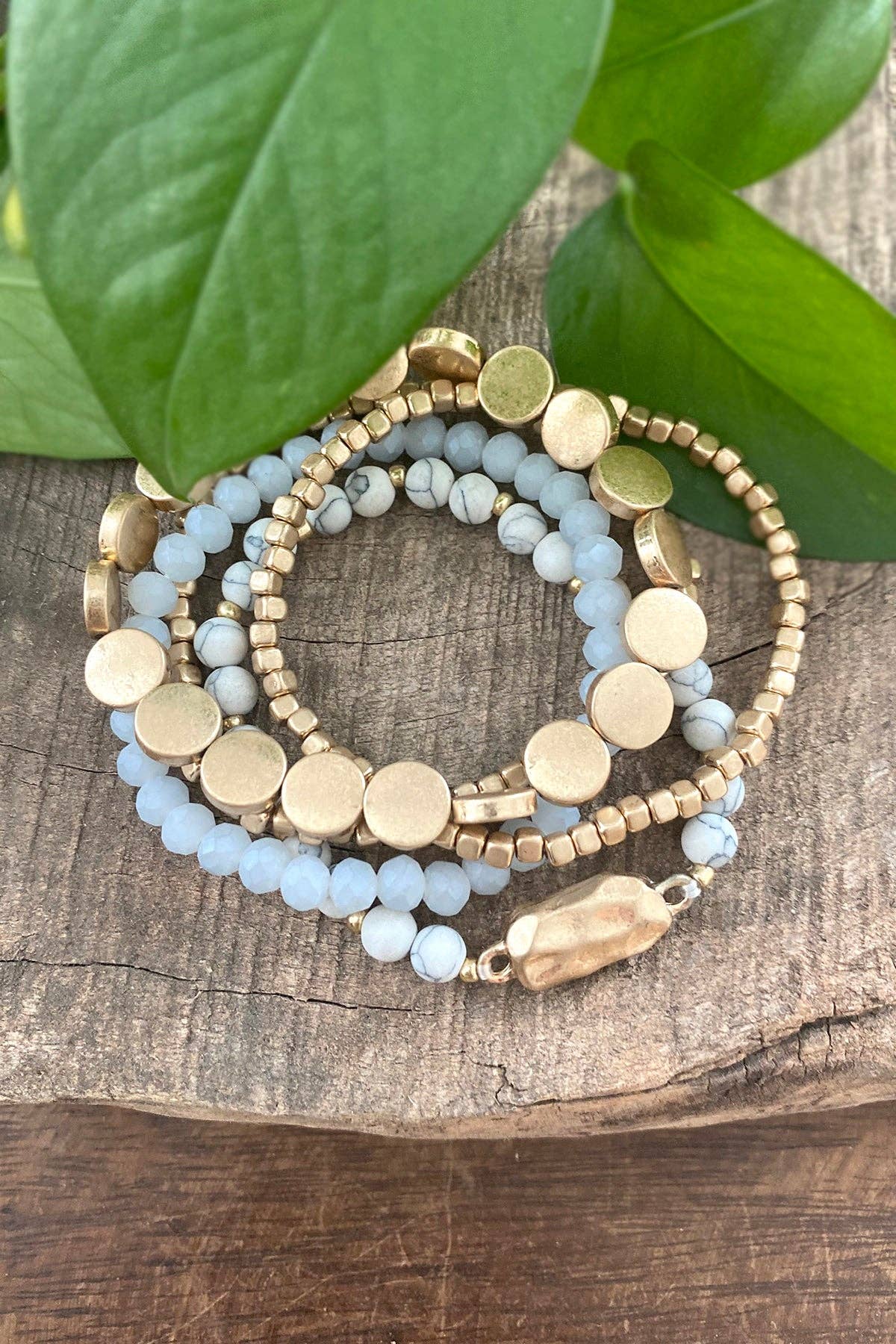 Boho Beaded Bracelets Stack Semi Precious Metal Glas