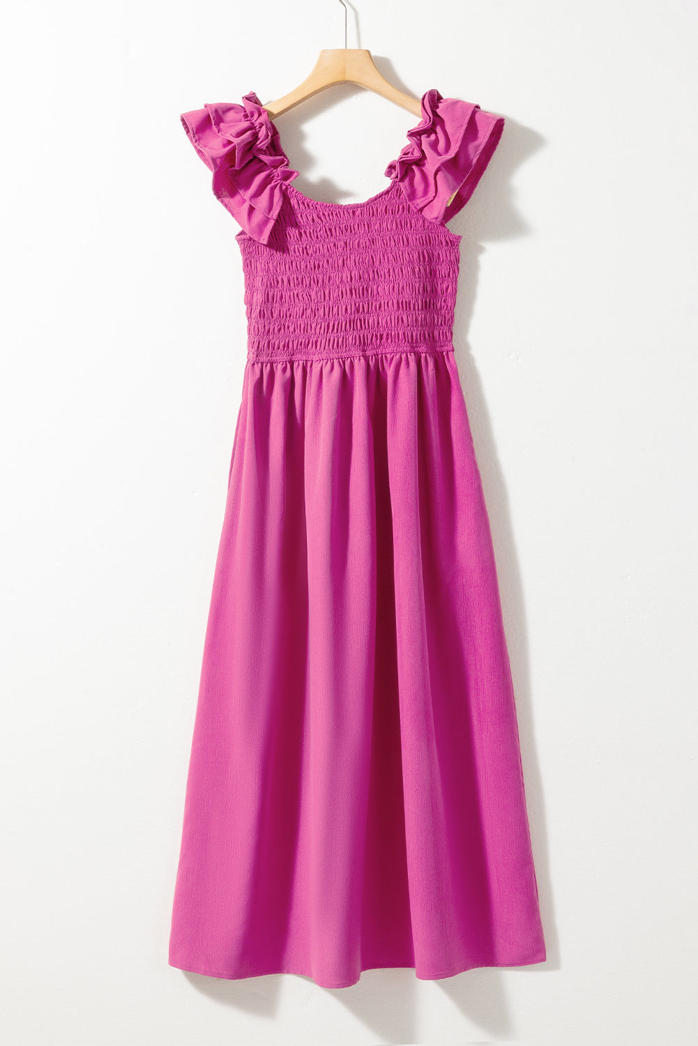 Ruffle Strap Smocked Midi Dress