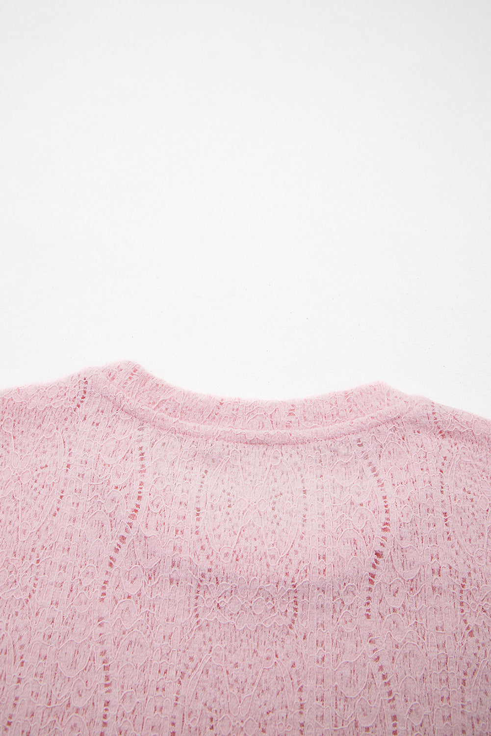 Light Pink Semi Sheer Lace Long Sleeve Cropped Top