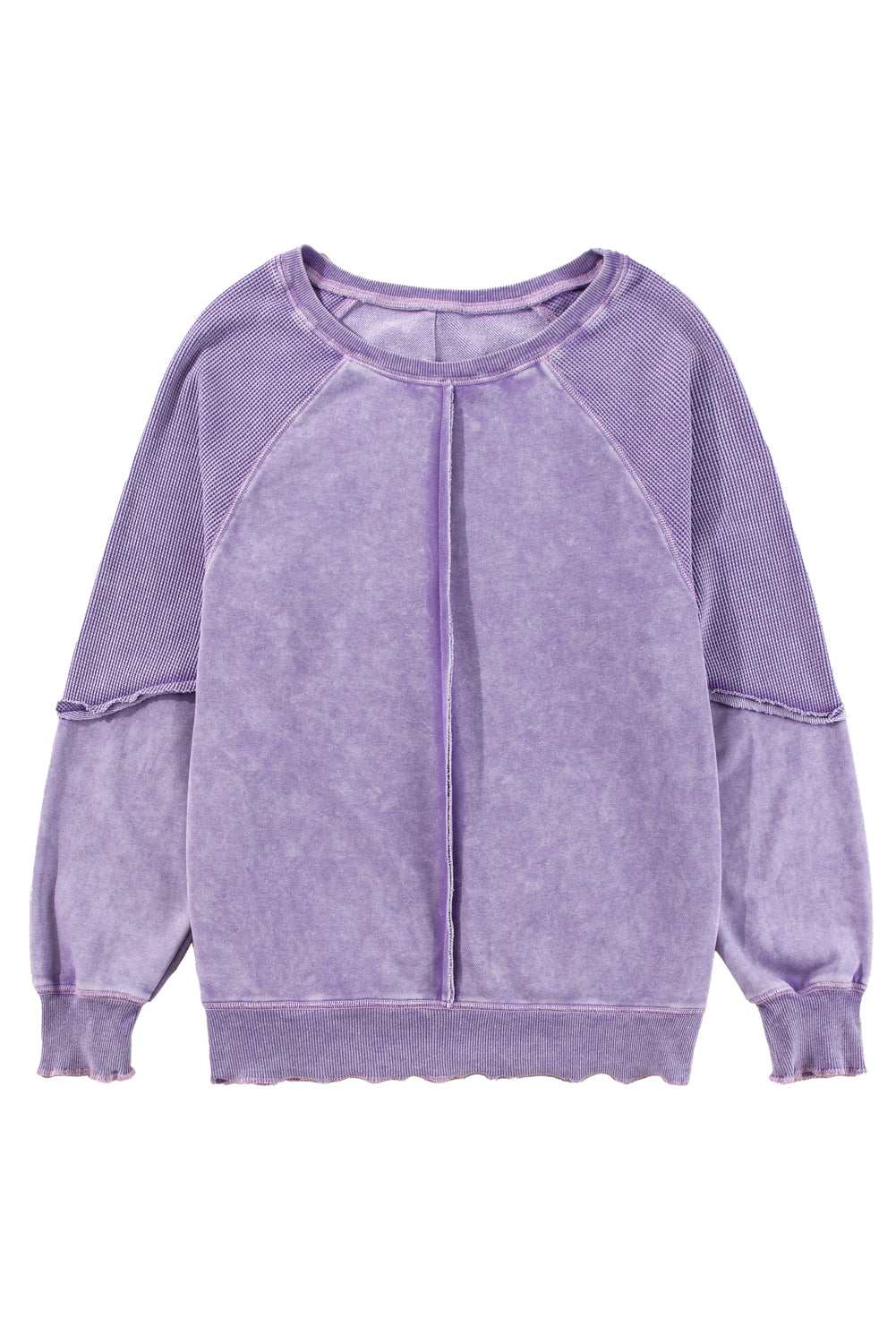 Orchid Petal Waffle Patchwork Raglan Sleeve Exposed Seam Sweatshirt