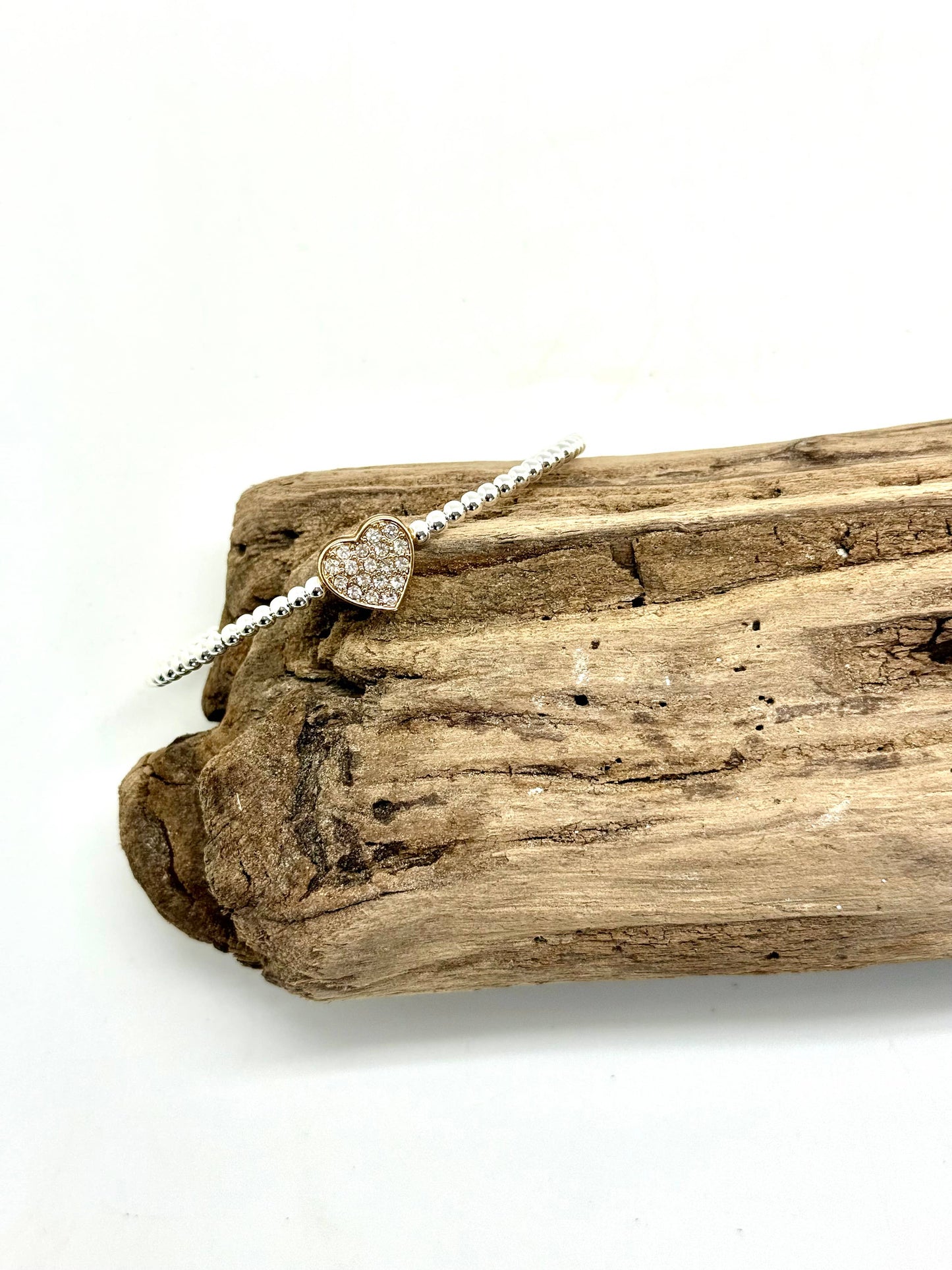 Cuff Glass Hearts High Quality Plated SilverBeads Adjustable