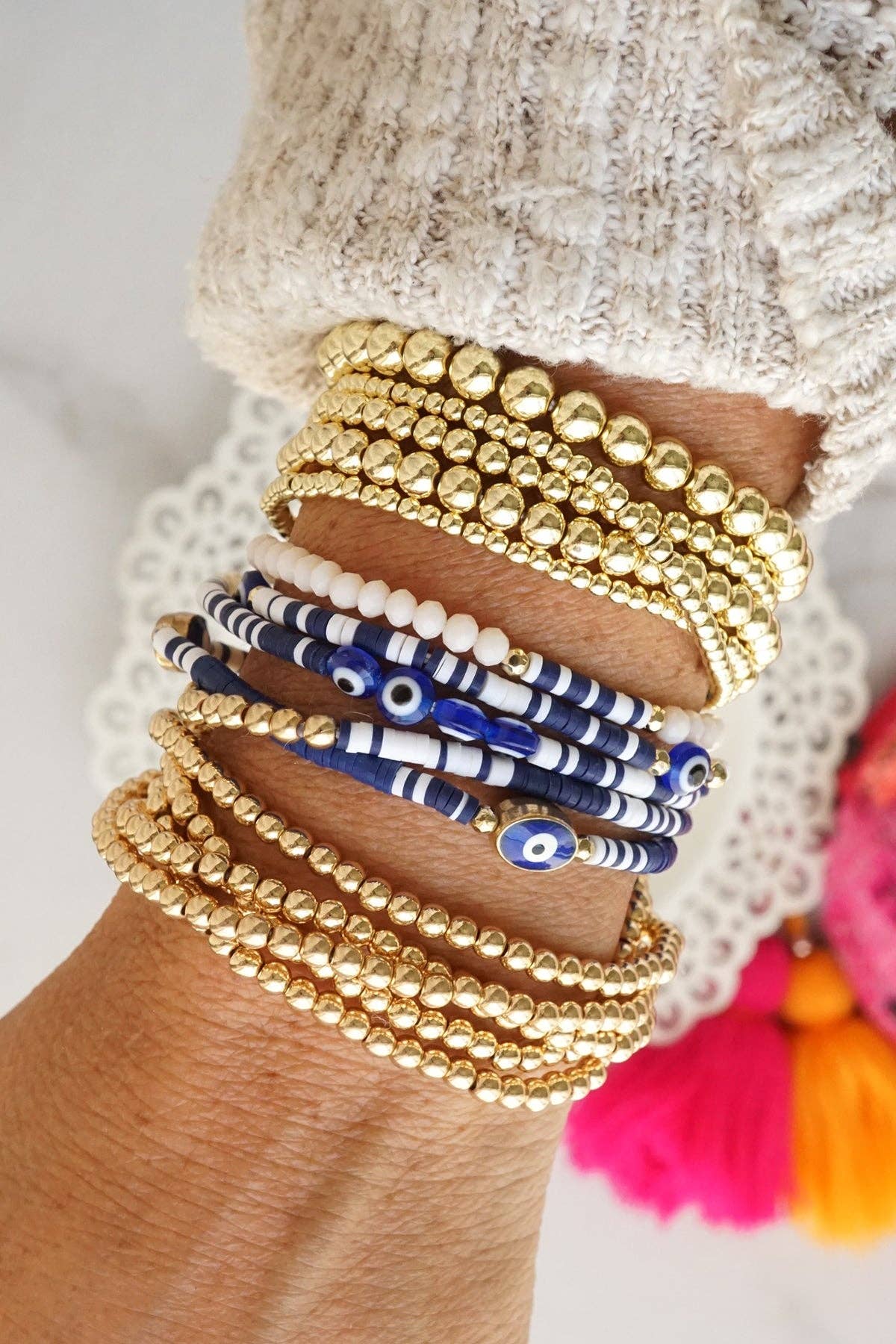 Small ball beads bracelet stack of 5 bracelets Gold Silver