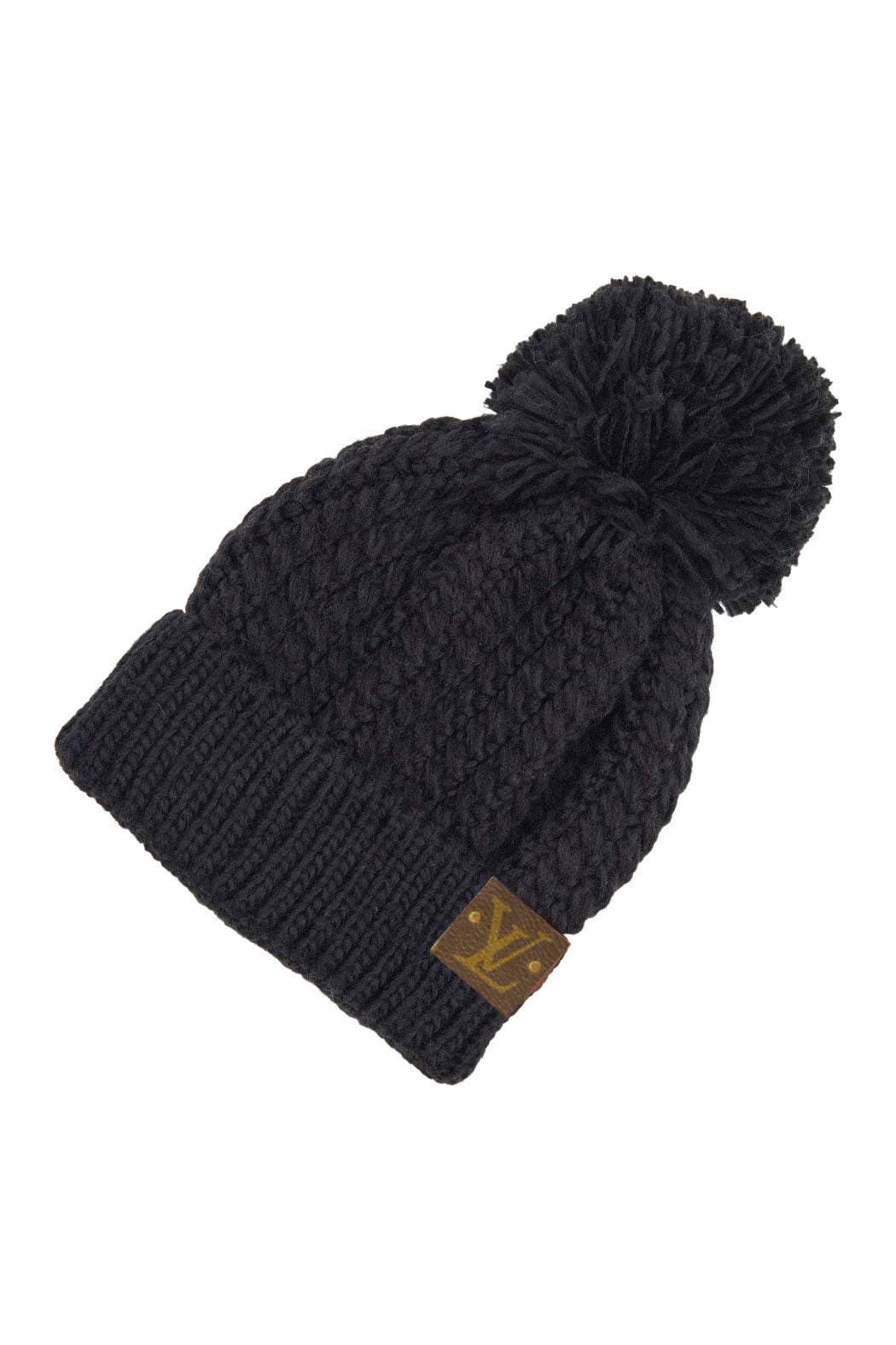 Beanie with Matching Pompom Upcycled LV