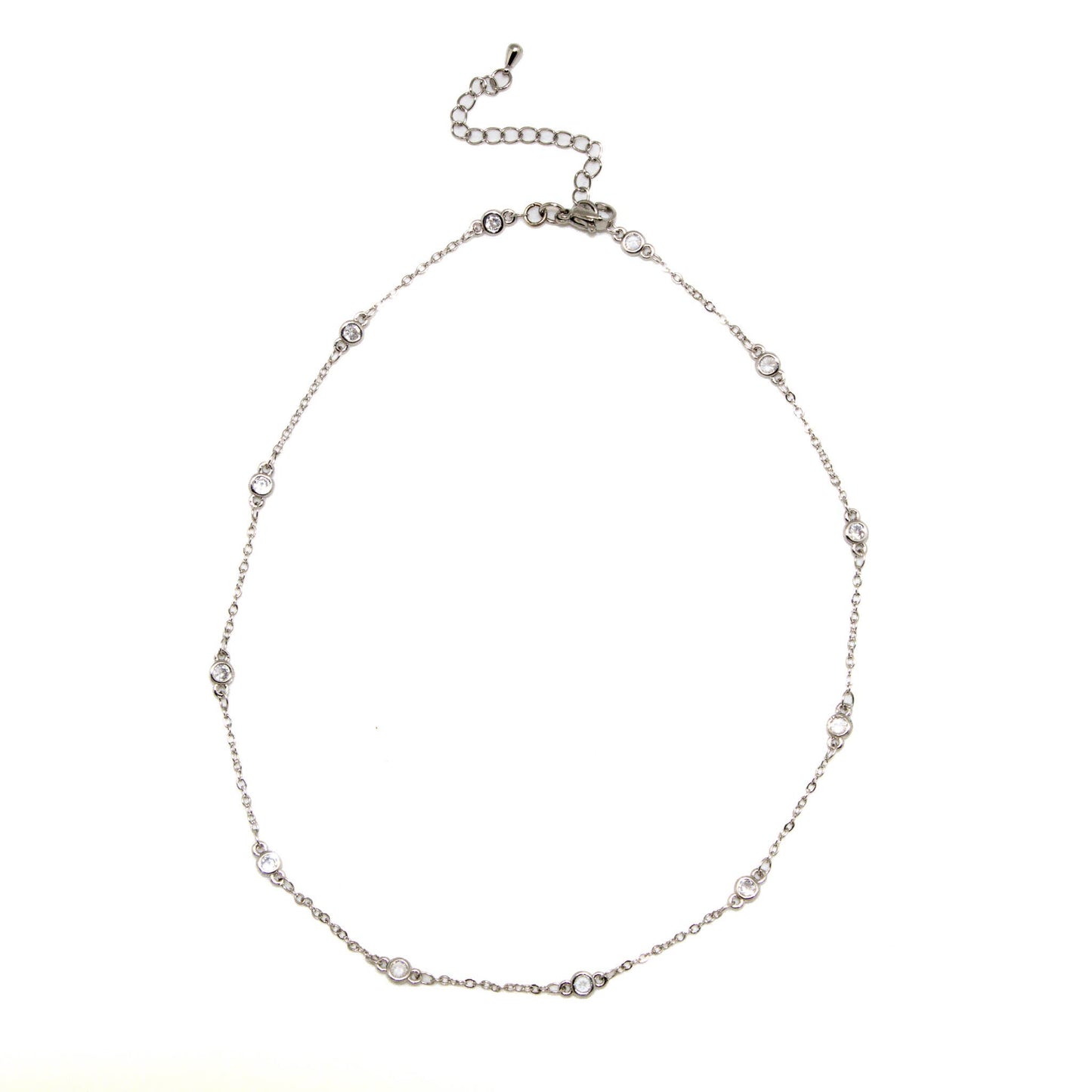 Necklace Silver stainless steel w/clear glass beads 18” w/2”
