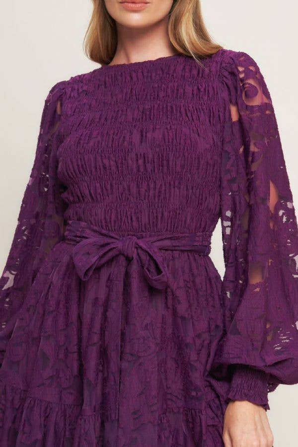 Plum Lace Long Sleeve Mini Dress