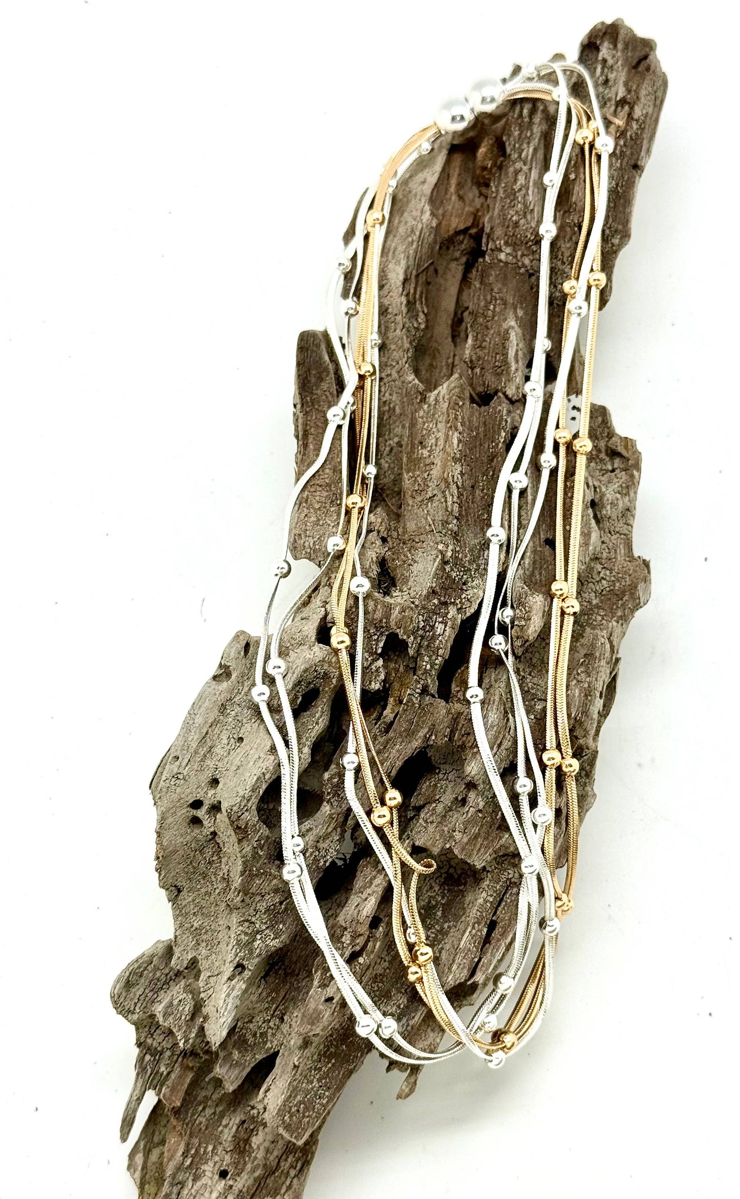 Necklace Multi Metal Electroplated Multi Chain w/3mmBead 18”