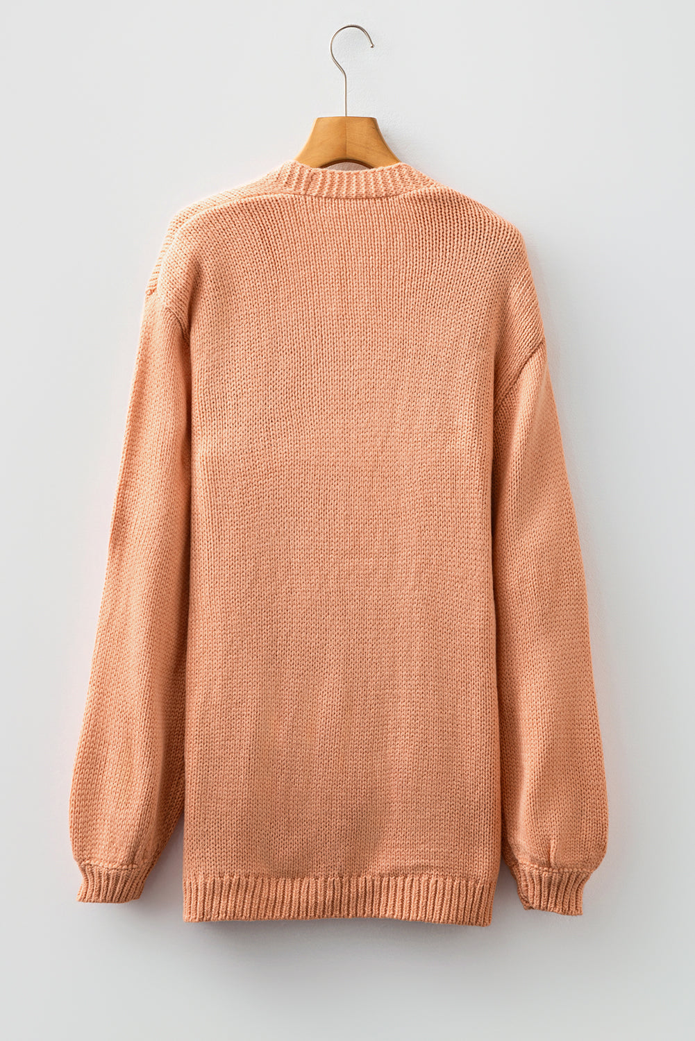 Light Pink Christmas Tree Print Open Front Drop Shoulder Knit Cardigan