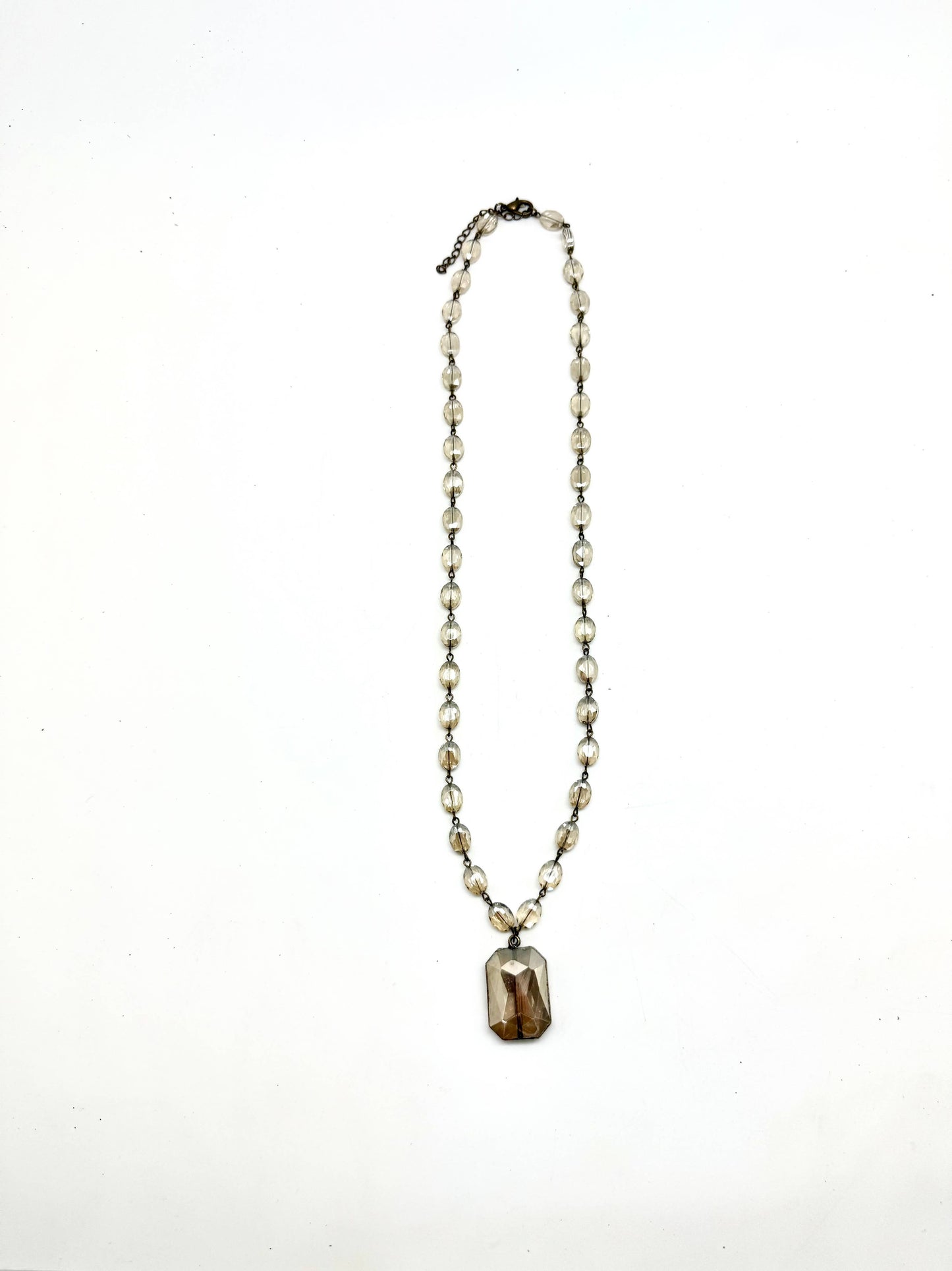 Necklace Vintage Beveled Glass Chain w/Beveled Sq.Glass 26”