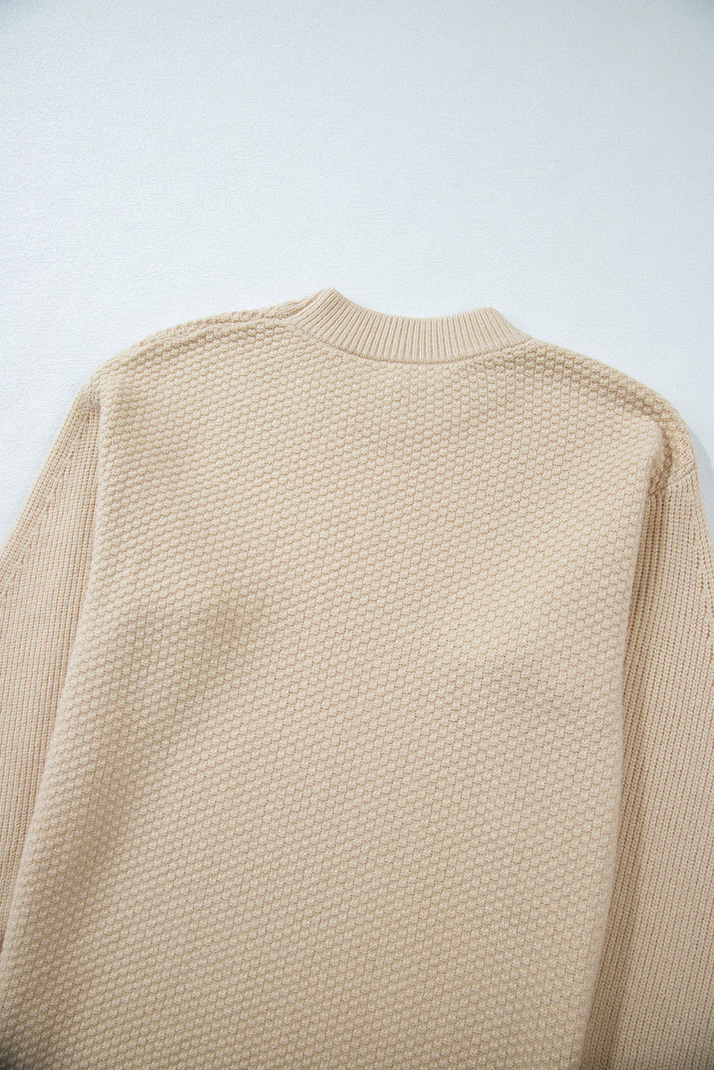 Parchment Solid Textured Knit Split Cuff Drop Shoulder Sweater