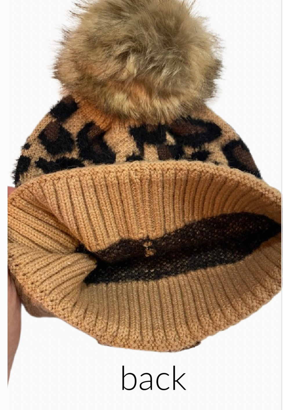 Lv Up-Cycled Brown Leopard Pom Knit Beanie