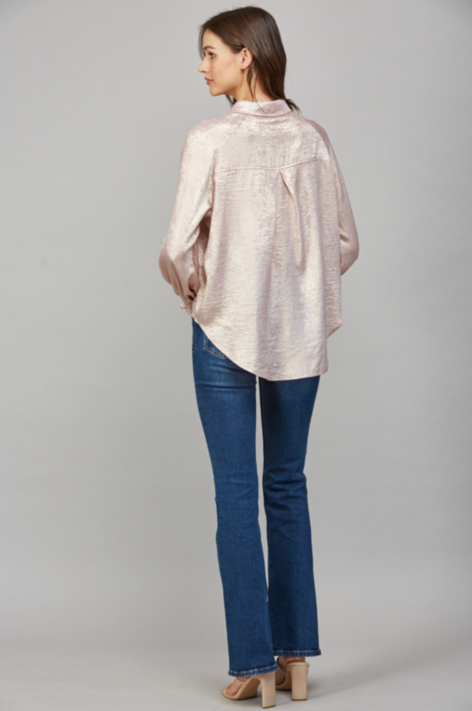 Long Sleeve Button Up Blouse with Smocking Cuffs