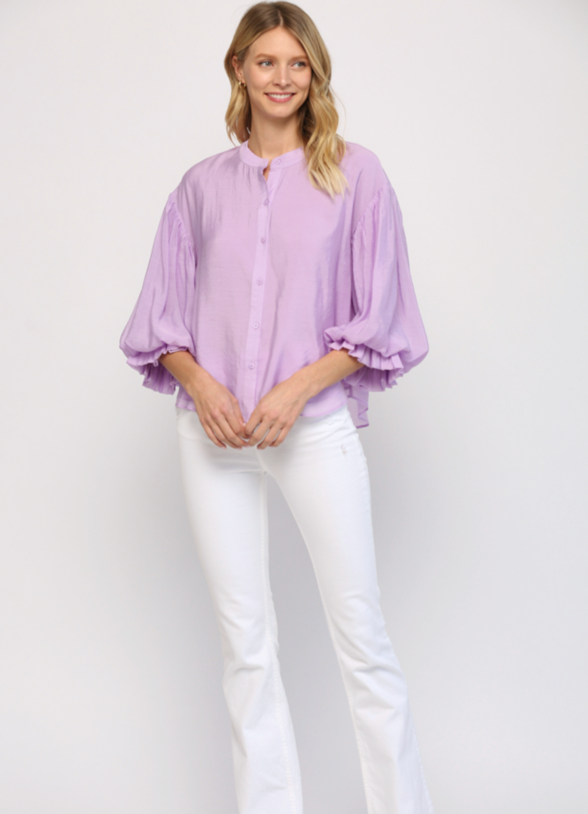 PUFF SLEEVE BUTTON DOWN SHIRT