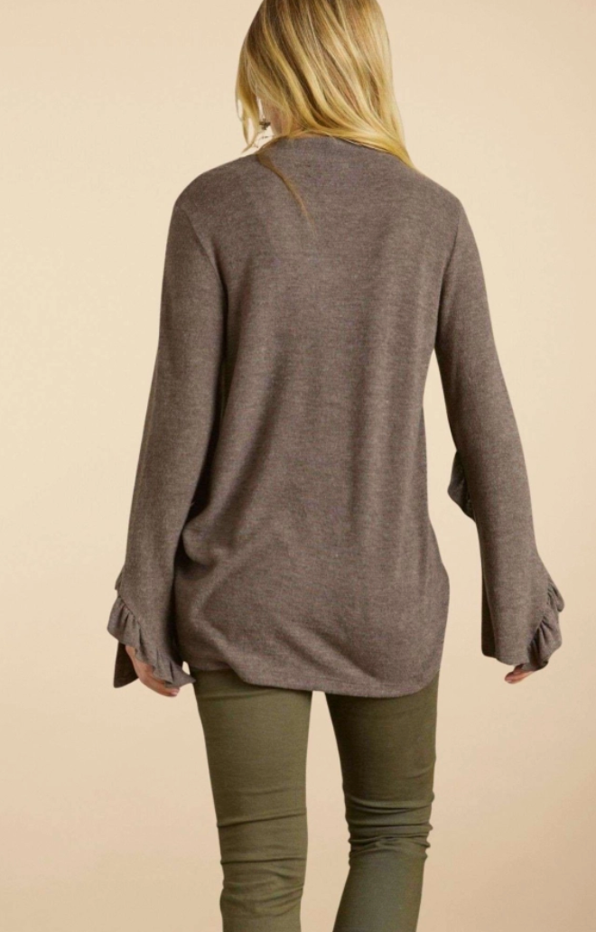 MOCK NECK RUFFLE TOP - Olive