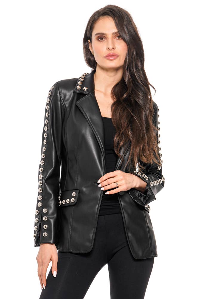 E1009-A Studded Faux Leather Blazer