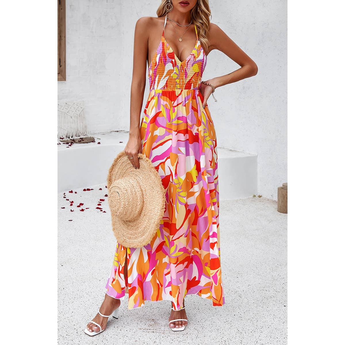 Floral Boho Tie Sleeveless High Waist Maxi Split Dress