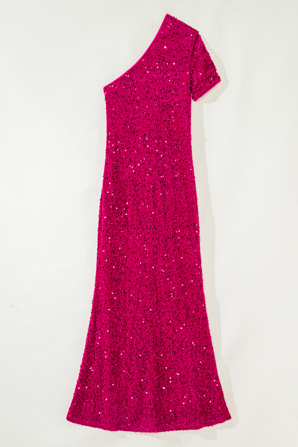 One Shoulder Thigh High Split Bodycon Sequin Gown