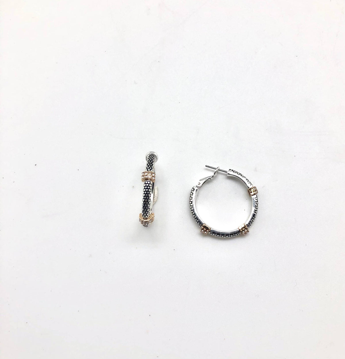 Earring Medium Hoop Crystal Three Caviar Alloy PlatedTwoTone