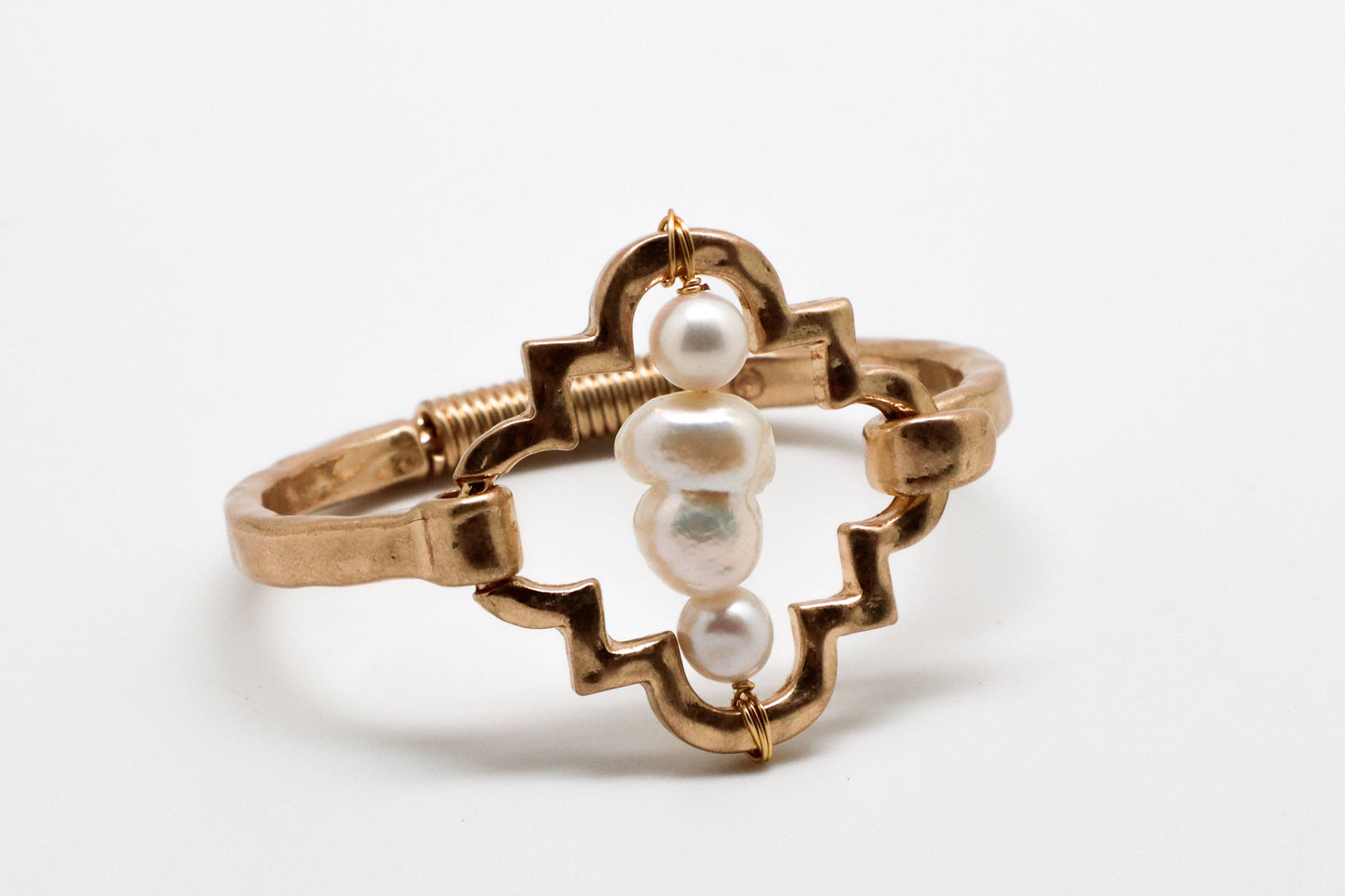 Bracelet Cuff Baroque White Pearl Multi Metal Matte Gold