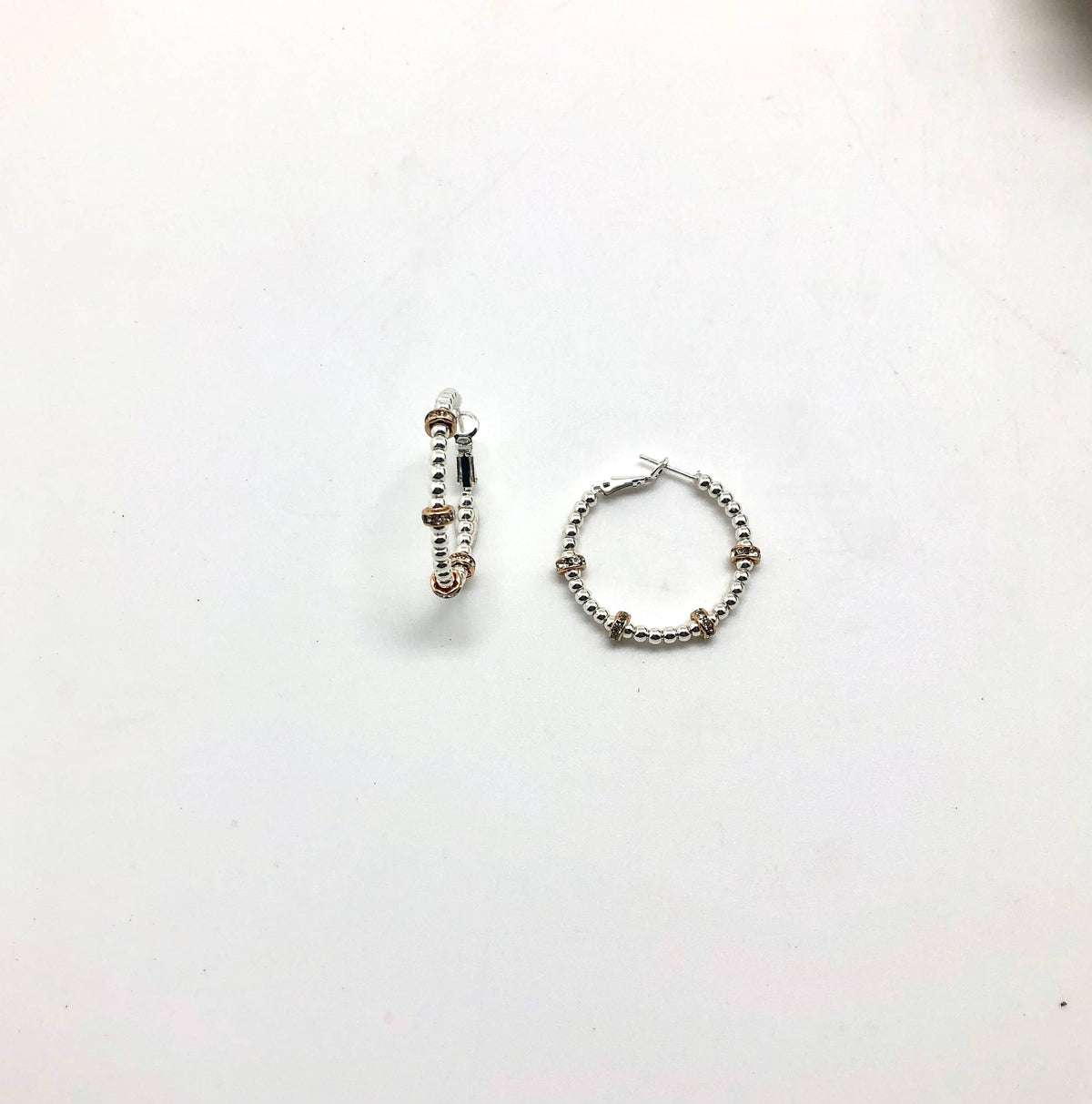 Earring Medium Hoop 3mm Silver Beads w/Gold Rondelle Spacer
