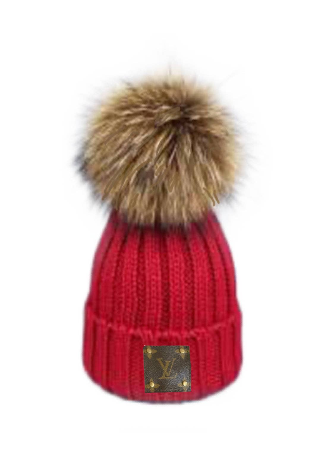 Up-Cycled LV Detachable Fur Pom Beanie