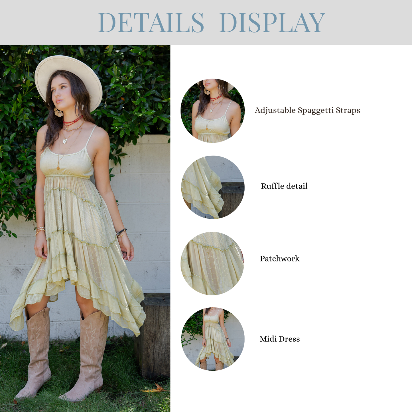 Boho Midi Dress with Ruched Bodice & Asymmetric Tiers