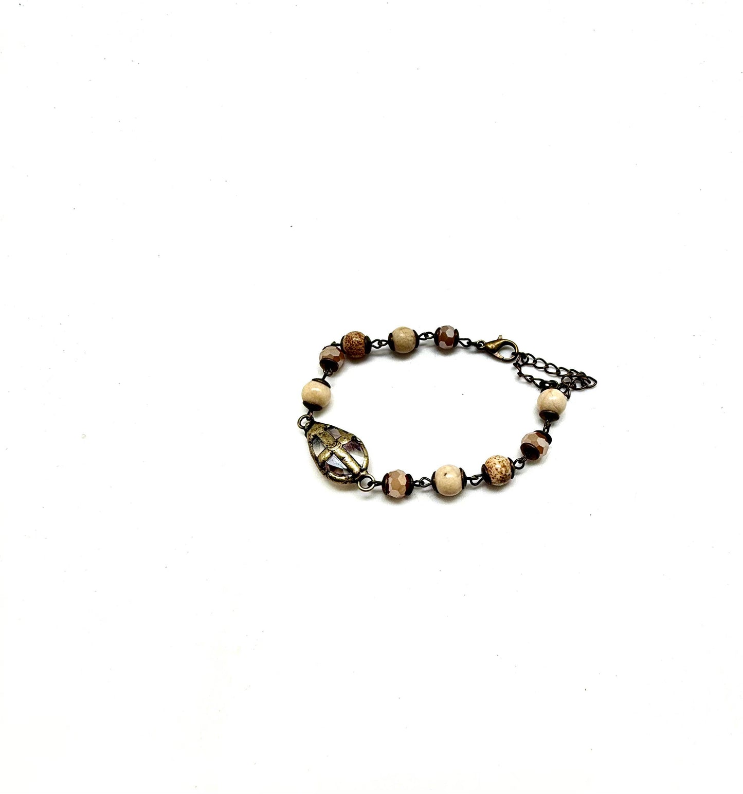 Vintage  Bracelet PictureJasper(8mm)w/Bevelled Cross 7”w/2”