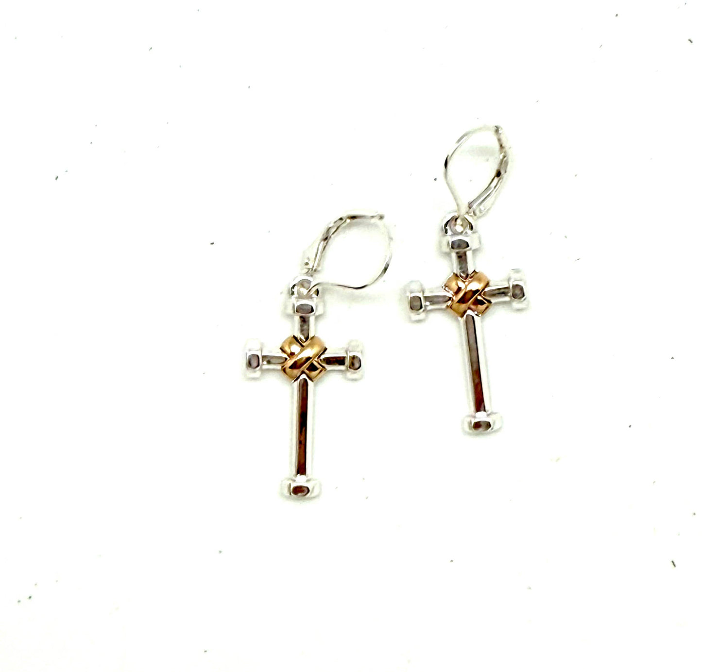 Earring Alloy Plated Multi Metal Cross w/Silver Closed Hook