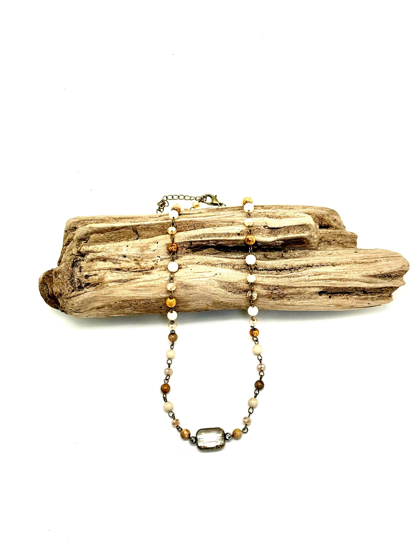 Necklace Picture Jasper(3mm) Picture Sq.GlassDrop 20”w/2”ext