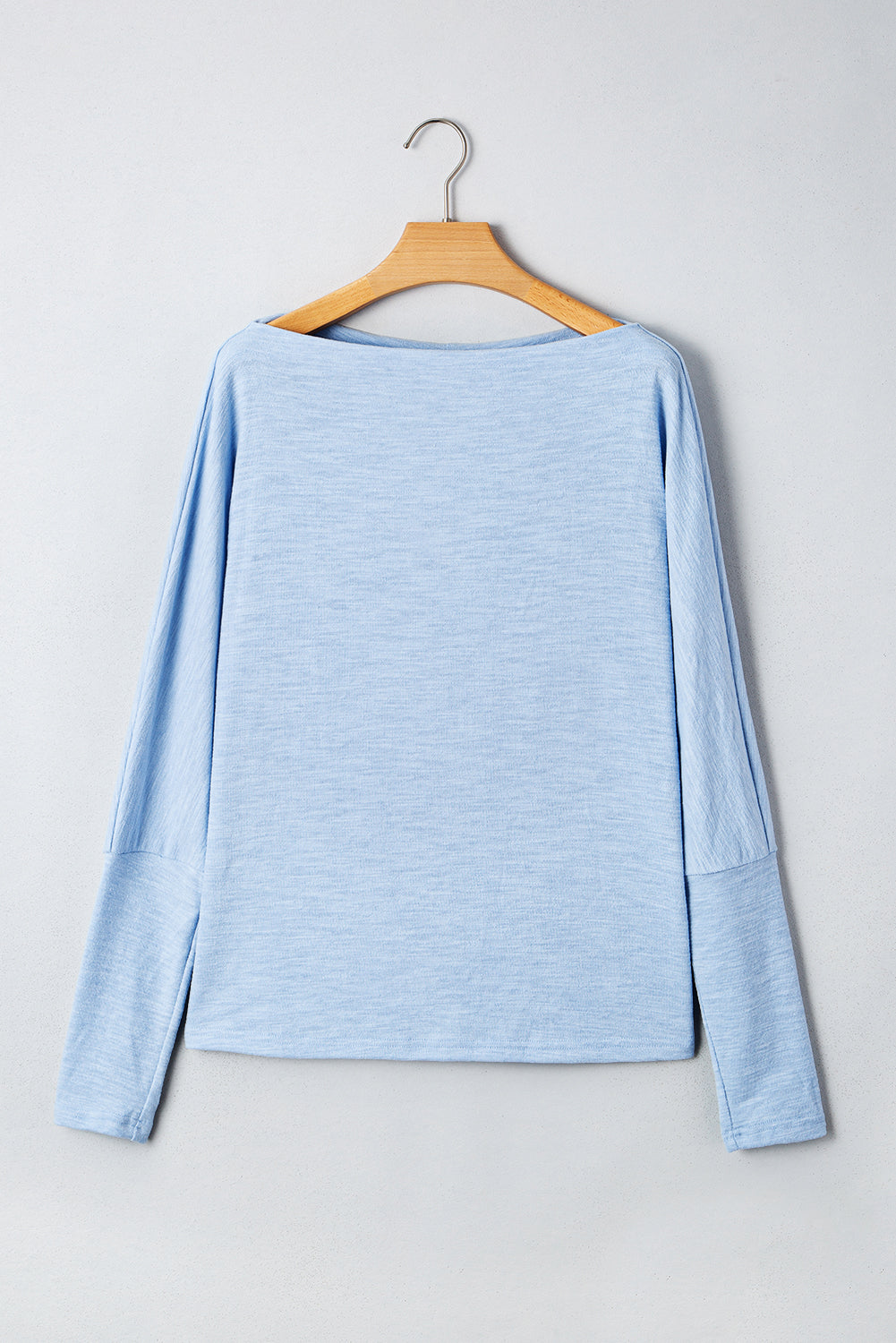 Beau Blue Solid Color Boat Neck Batwing Long Sleeve Top