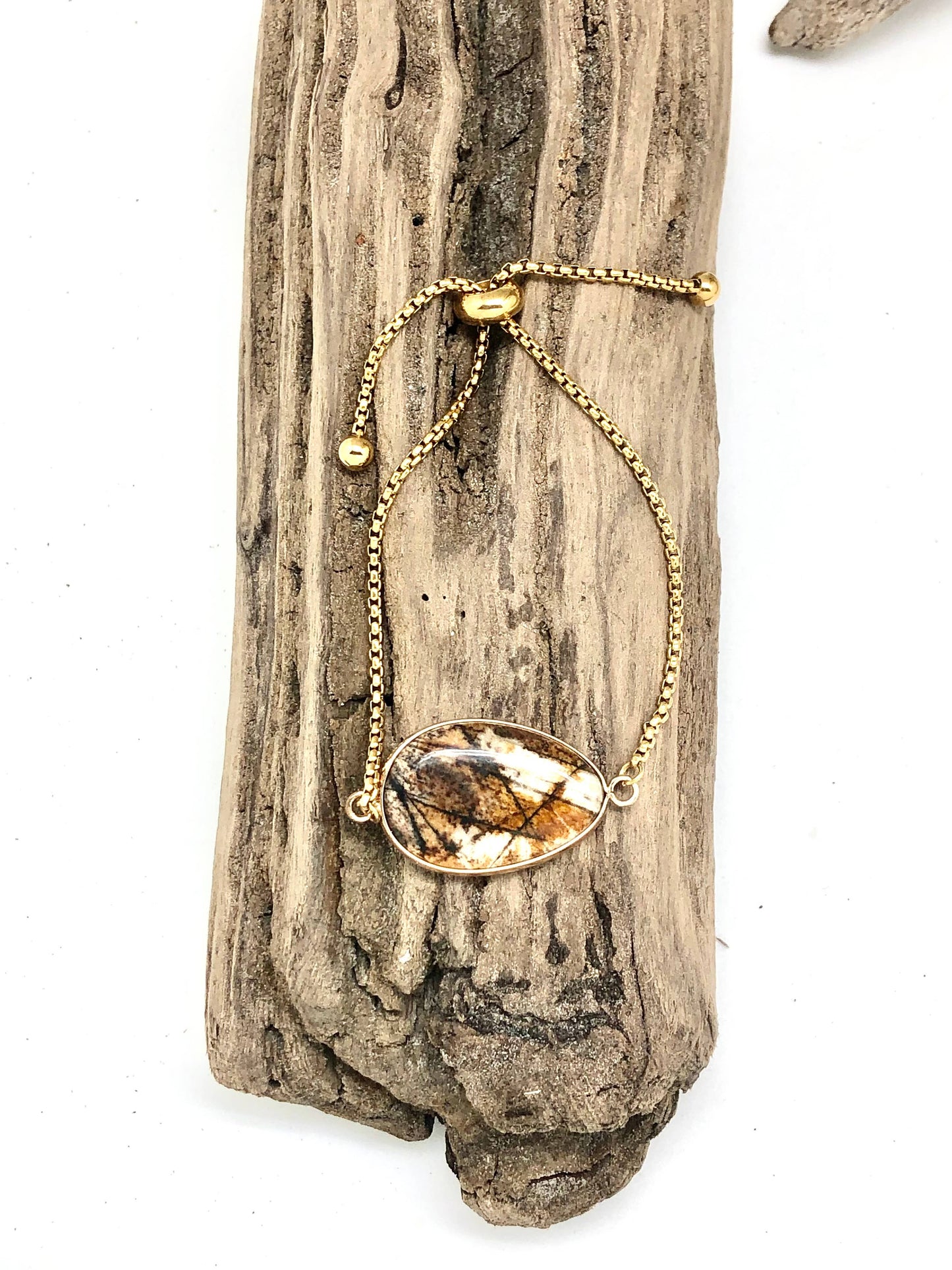 Bracelet Drawstring Antique Gold Brown Imperial Jasper