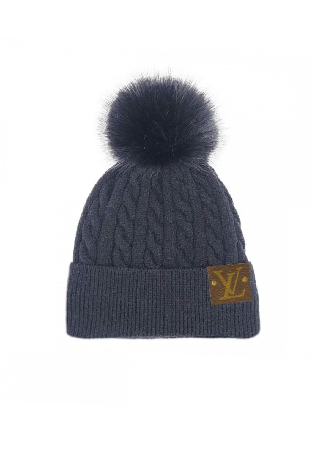 Upcycled Cable Knit Pom Beanie