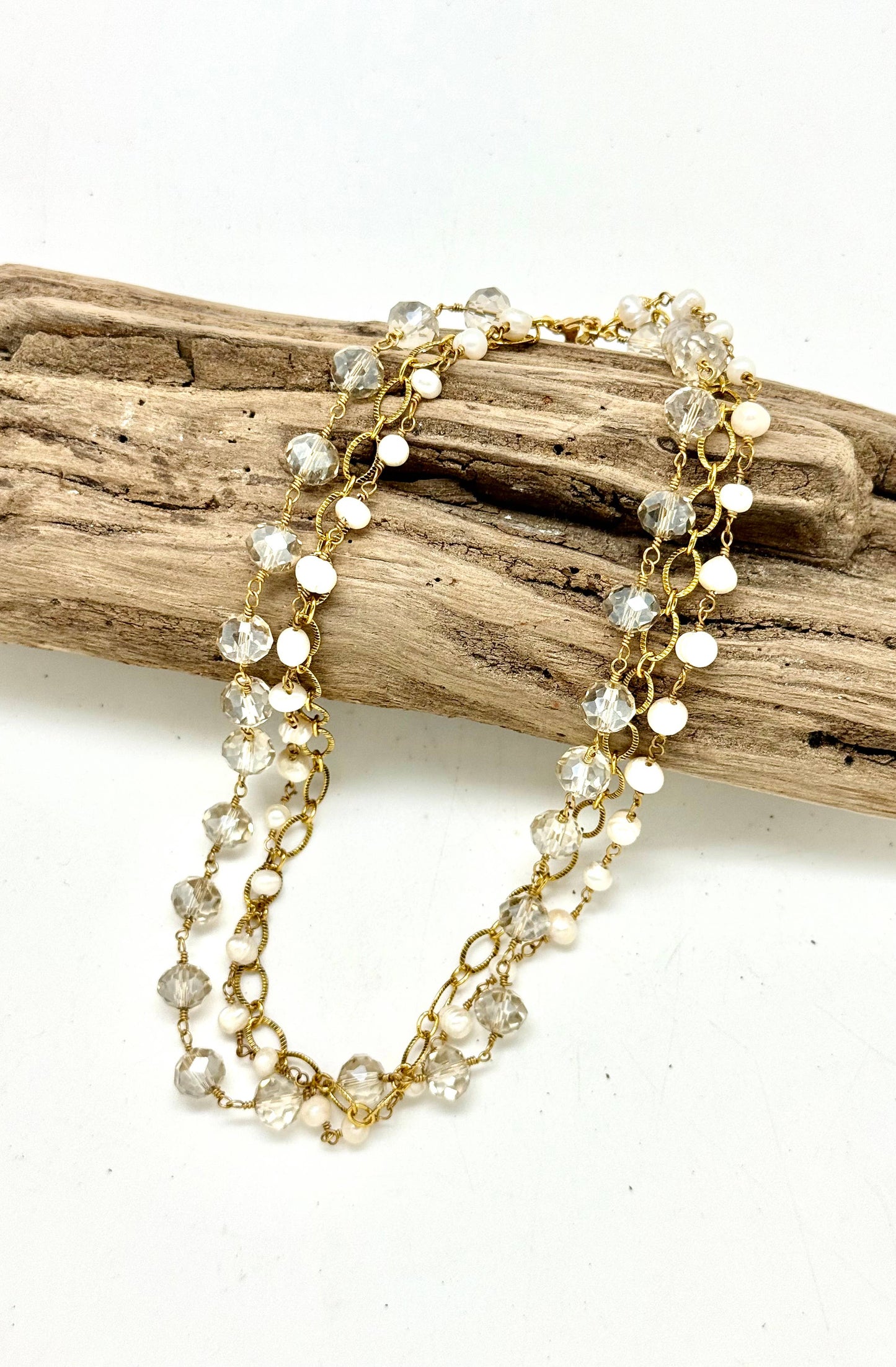 Necklace FreshwaterPearl w/GlassBead &Filigree Gold 18”w/2”