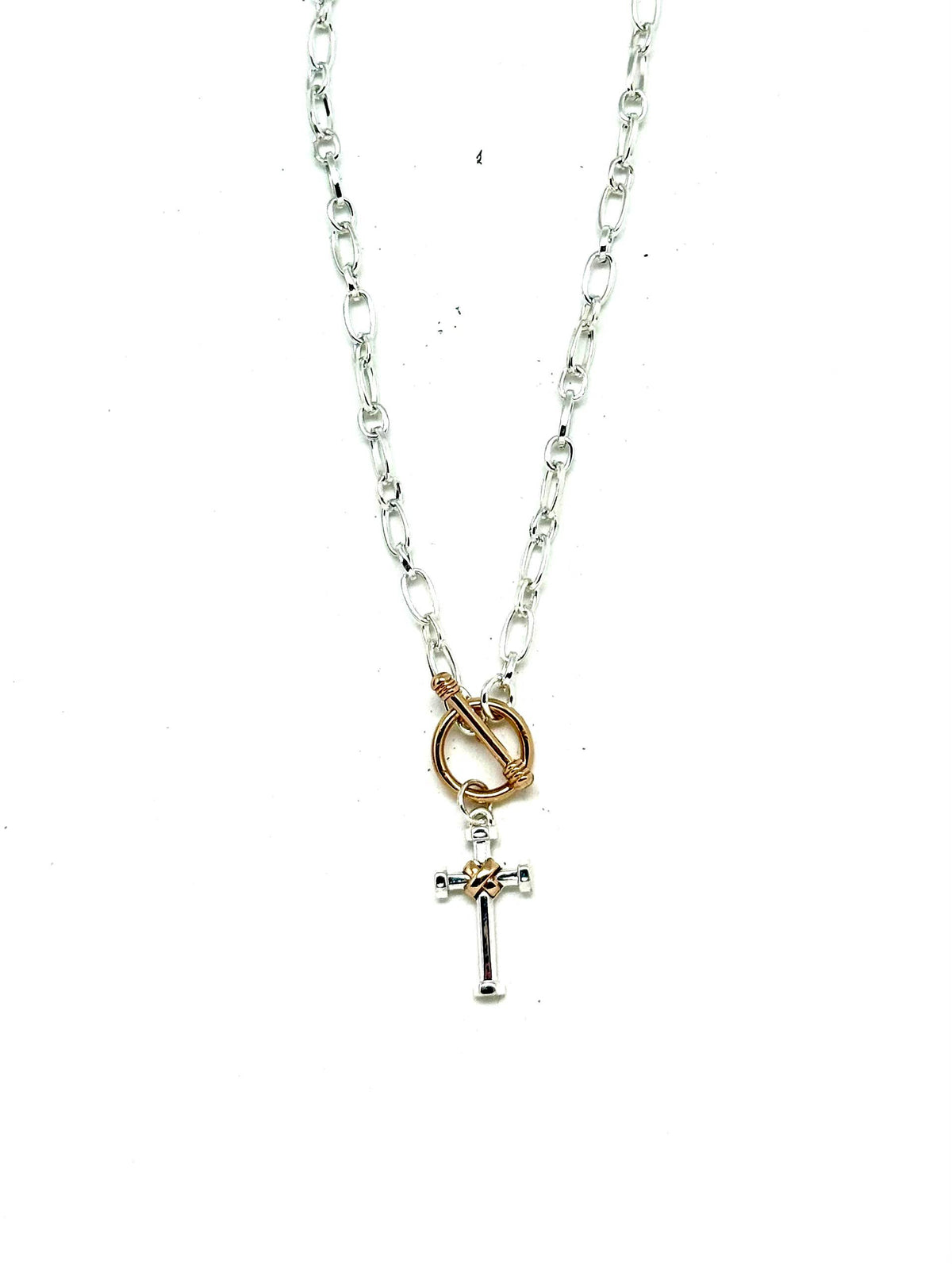 Necklace Alloy Plated Silver Chain w/Multi Metal Cross 18”