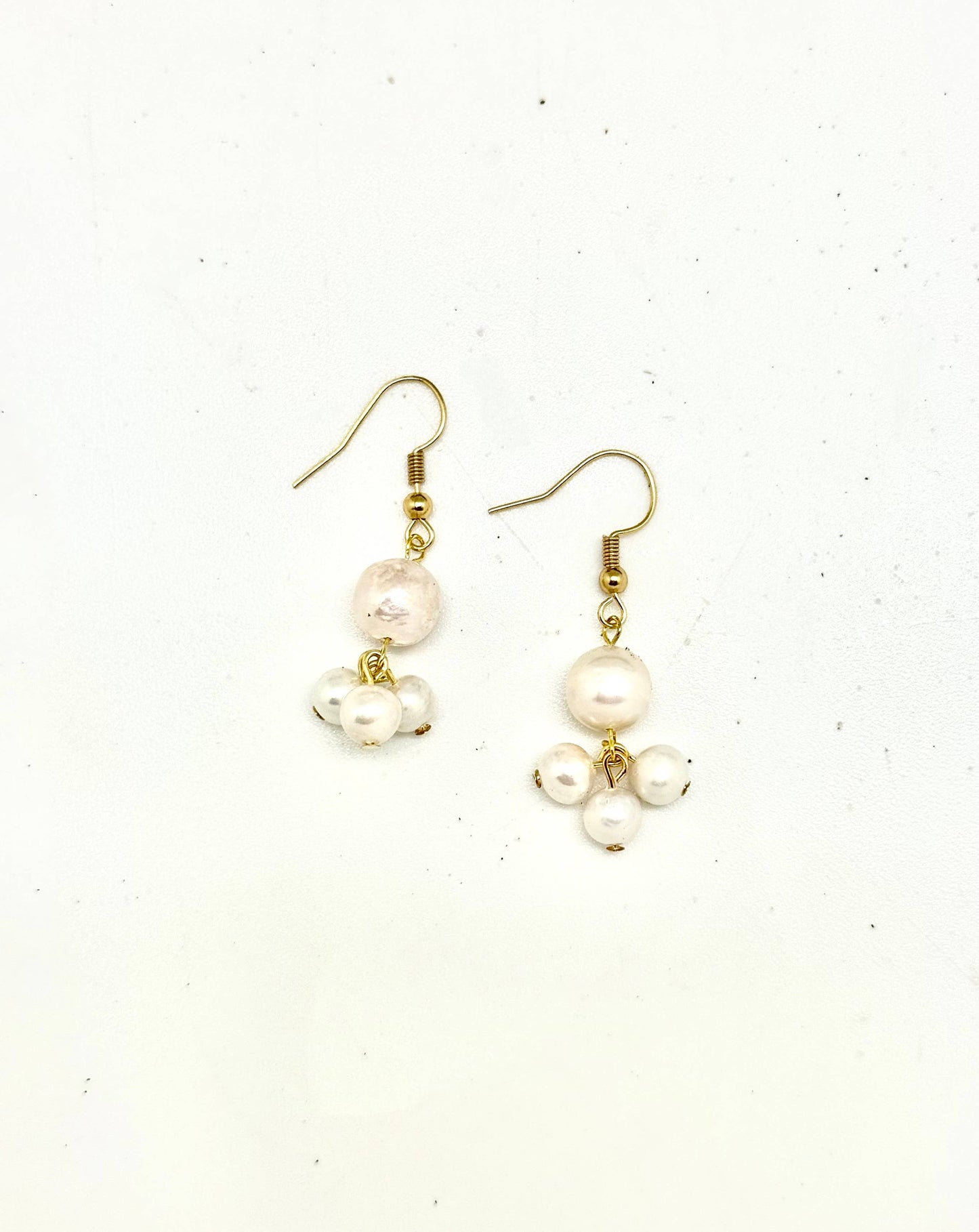 Earring Baroque Pearl w/3 Freshwater Pearls Gold French Hook