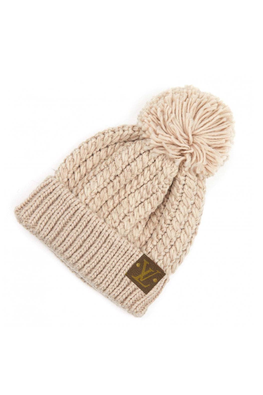 Beanie with Matching Pompom Upcycled LV