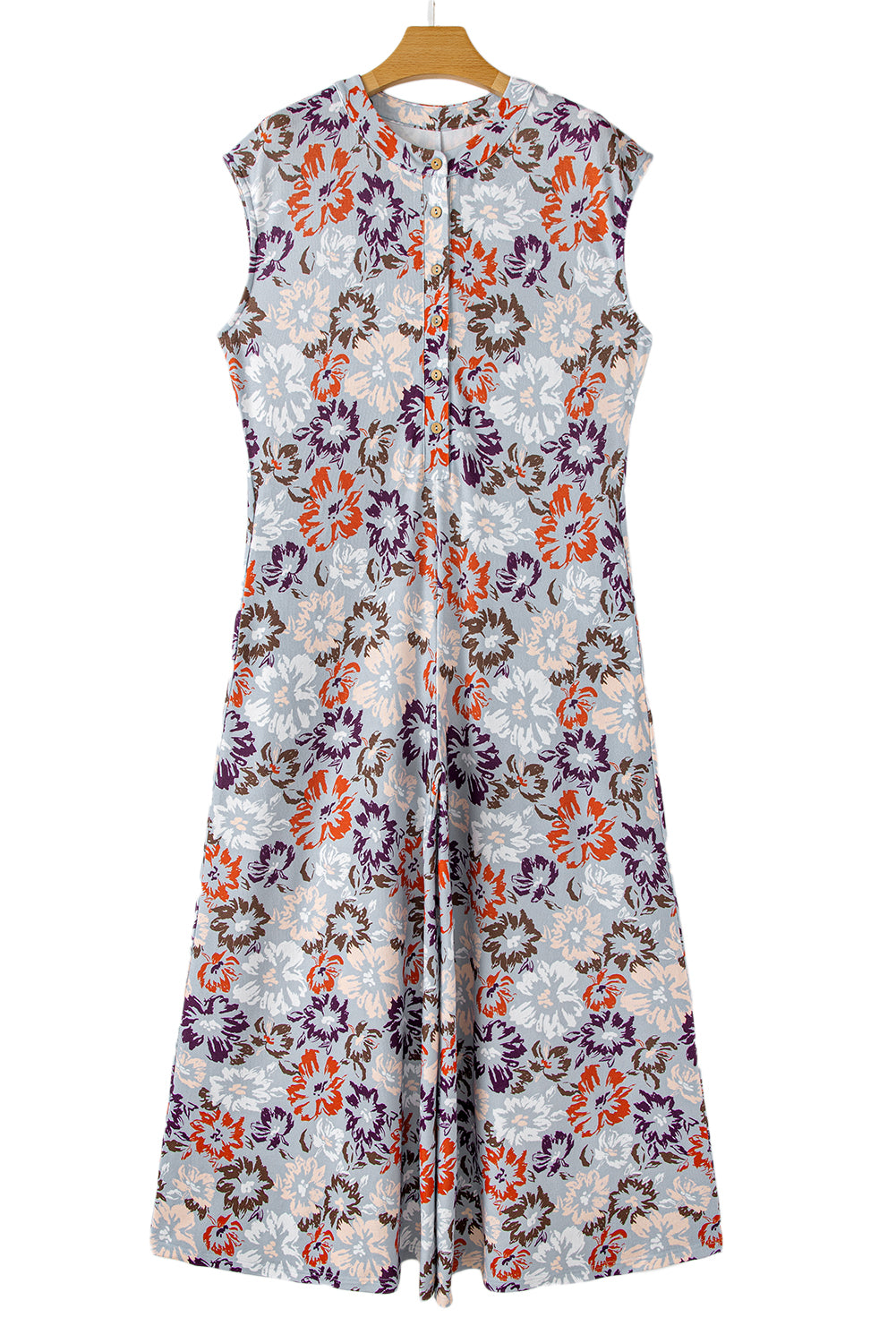 Floral Sleeveless Pocketed Wide Leg Jumpsuit