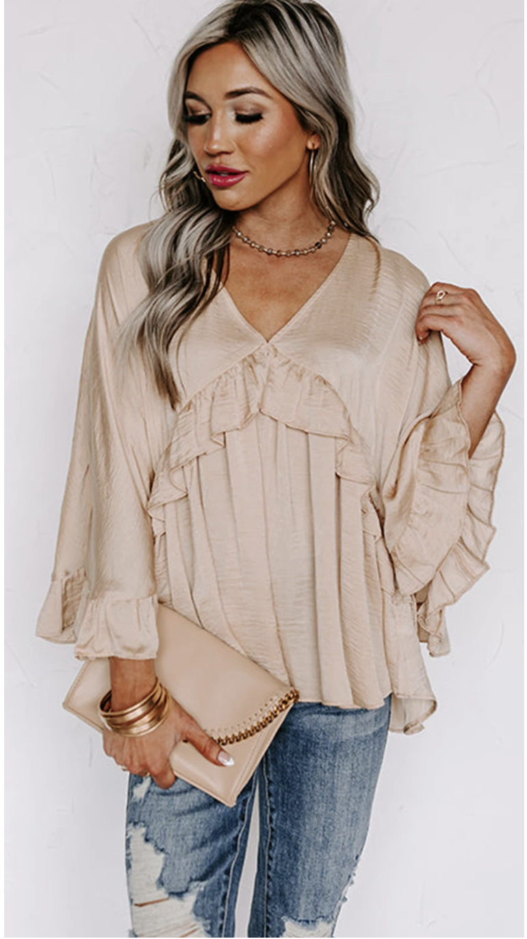 Draped Batwing Sleeve Ruffle Top