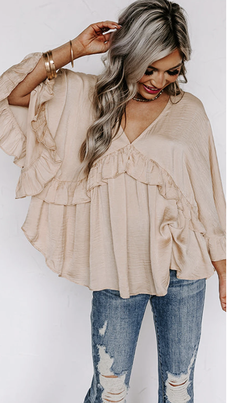 Draped Batwing Sleeve Ruffle Top