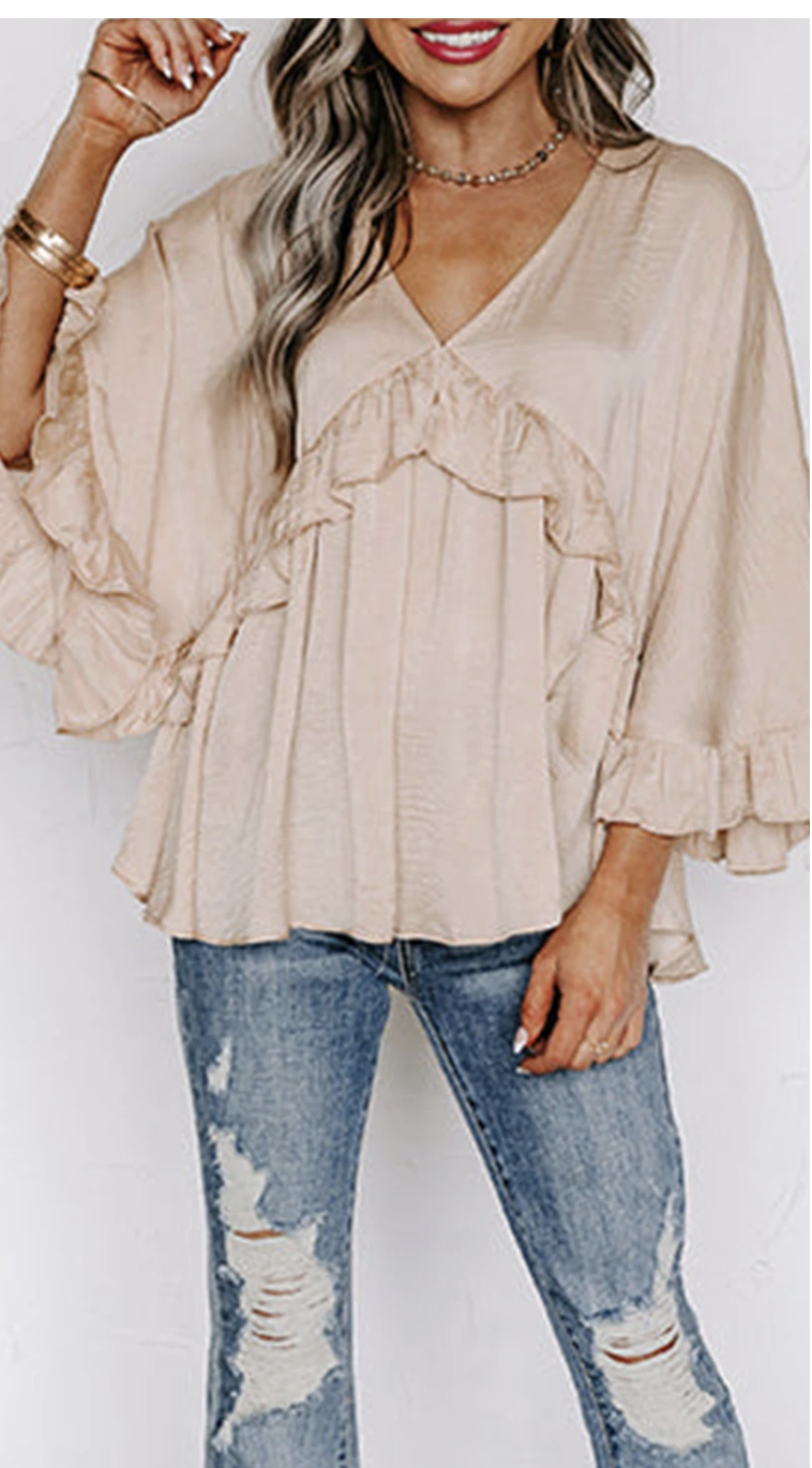 Draped Batwing Sleeve Ruffle Top
