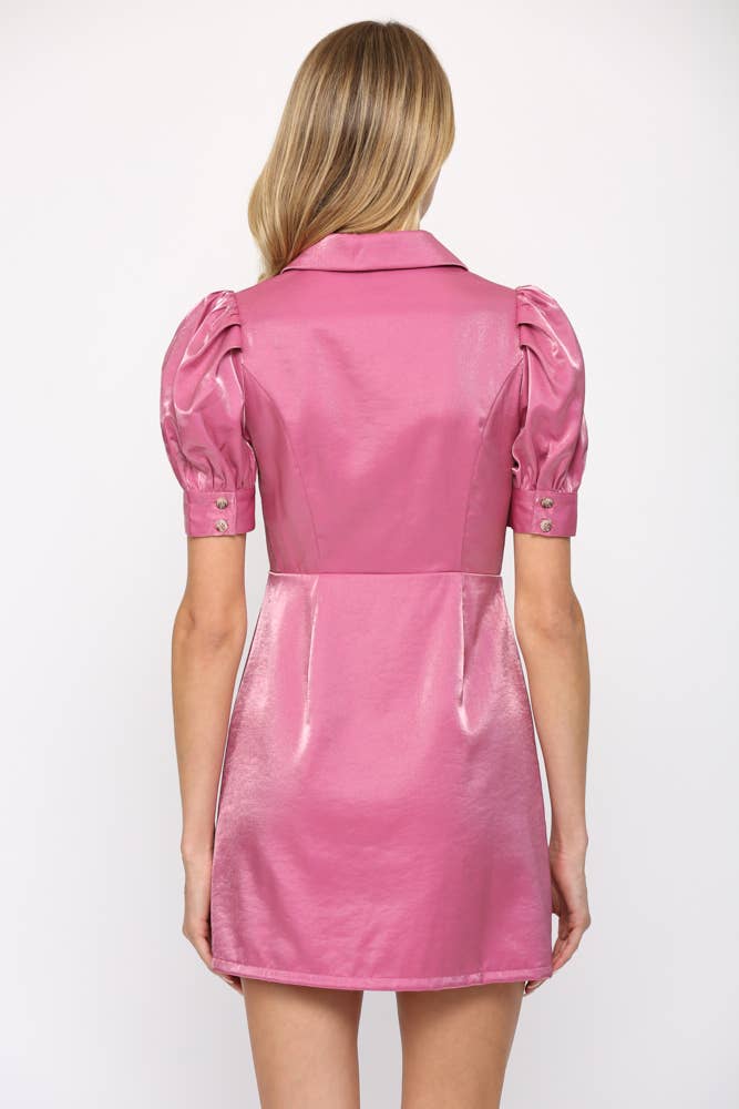 LAPEL COLLAR BUTTON CLOSURE MINI DRESS