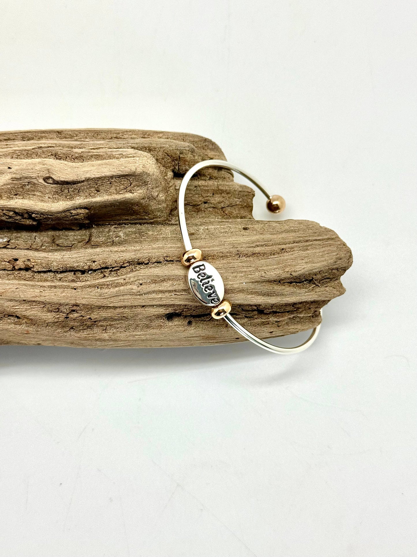 Cuff High Quality Polished Silver/Gold “Believe” Multi Metal