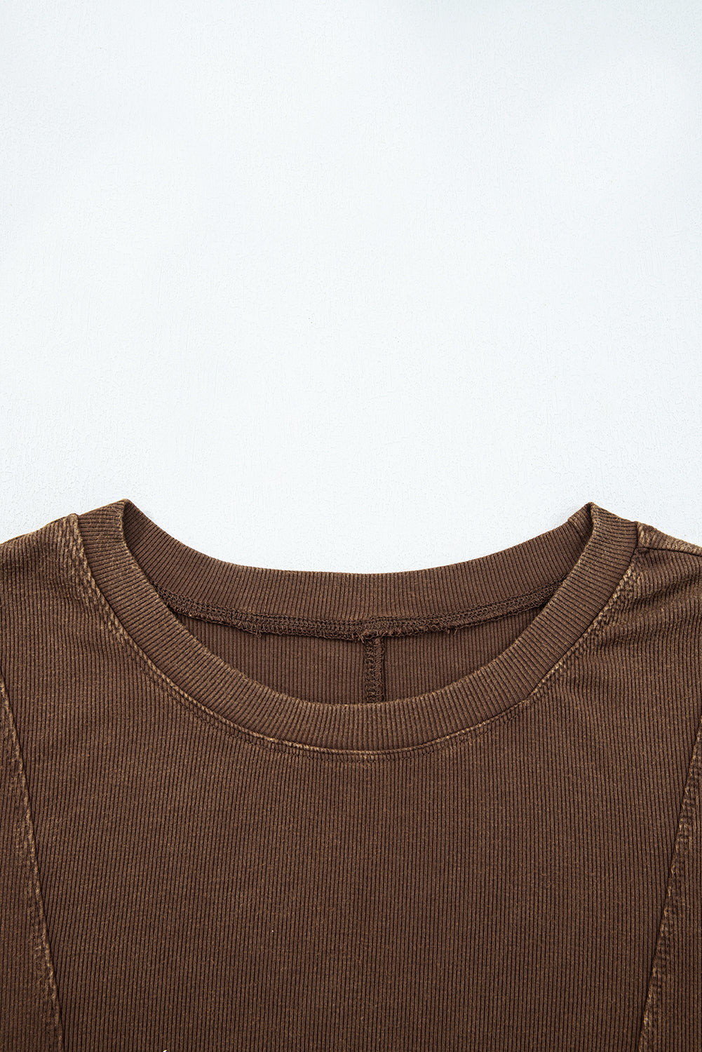 Coffee Exposed Seam Ribbed Long Sleeve Top