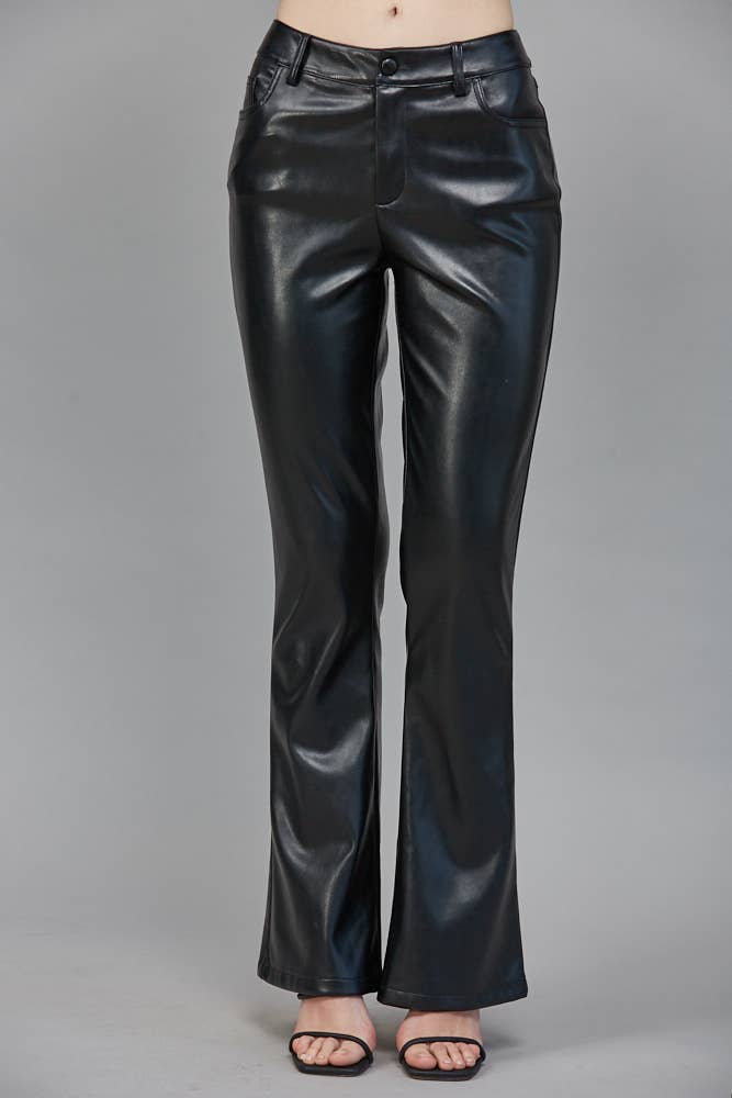 HIGH-WAISTED FAUX LEATHER FLARE PANTS FP60117