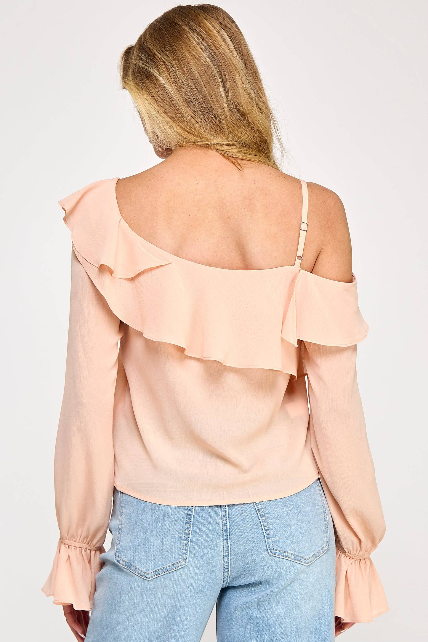 Ava Long Sleeve Top - Off Shoulder Ruffle Sheer