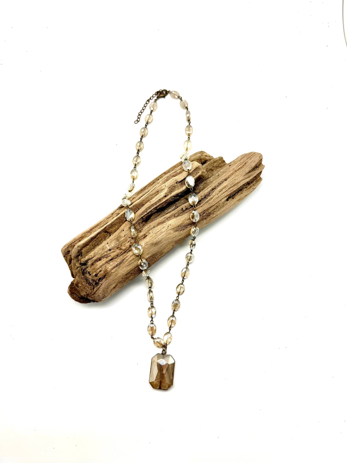 Necklace Vintage  Beveled Glass Chain w/Beveled Sq.Glass 26”