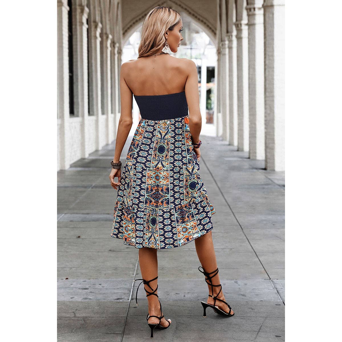 Off Shoulder Sleeveless Floral Ruched Fit Dress
